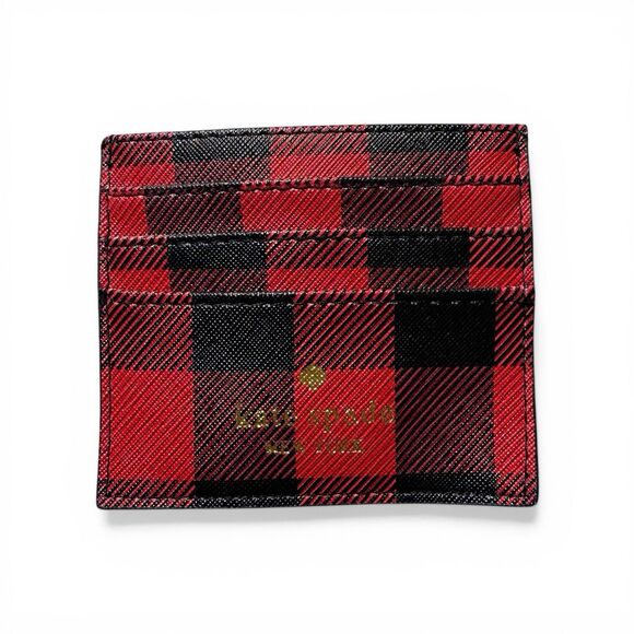 kate spade Handbags - Kate Spade New York Staci Buffalo Plaid Small Slim Cardholder Black Glitter